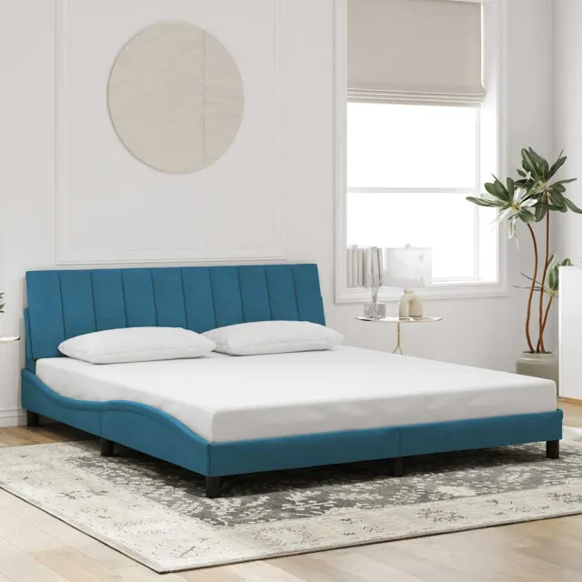 Cadre de lit sans matelas Hanko bleu 180x200 cm velours