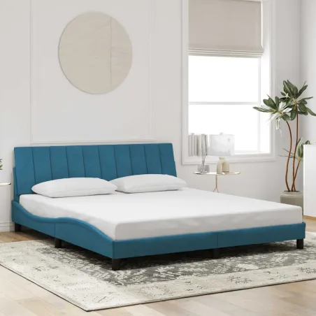 Cadre de lit sans matelas Hanko bleu 180x200 cm velours
