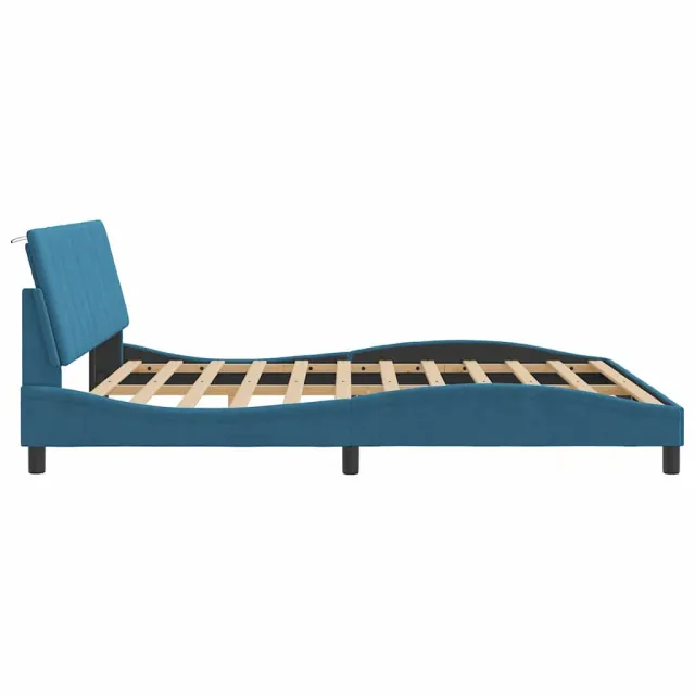 Cadre de lit sans matelas Hanko bleu 180x200 cm velours