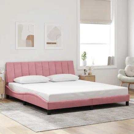 Cadre de lit sans matelas Hanko rose 180x200 cm velours