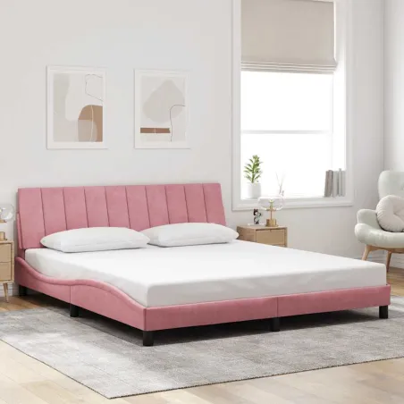 Cadre de lit sans matelas Hanko rose 180x200 cm velours