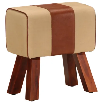 Banc saut de cheval 38 cm marron cuir véritable et manguier