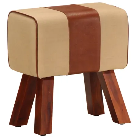 Banc saut de cheval 38 cm marron cuir véritable et manguier