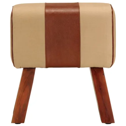 Banc saut de cheval 38 cm marron cuir véritable et manguier 2