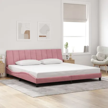 Cadre de lit sans matelas Hanko rose 200x200 cm velours