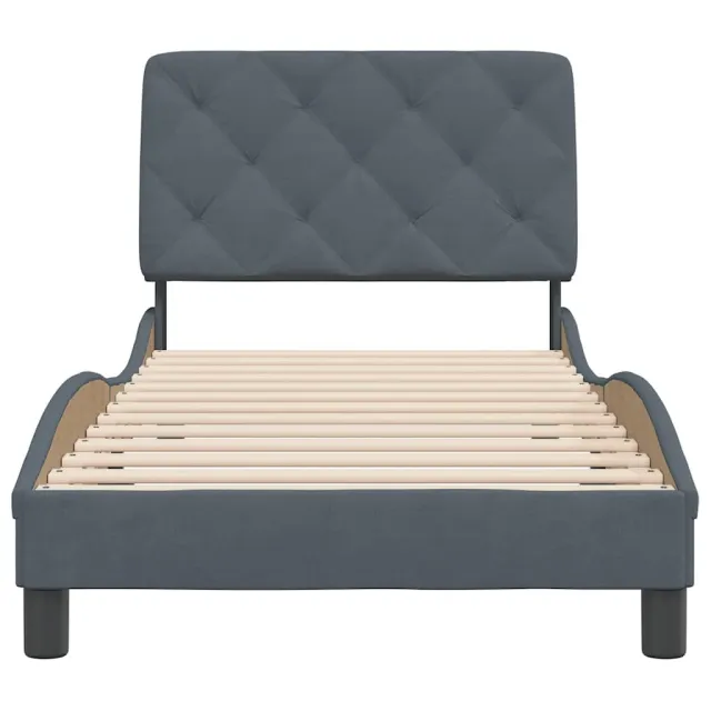 Cadre de lit sans matelas gris foncé 90x190 cm velours