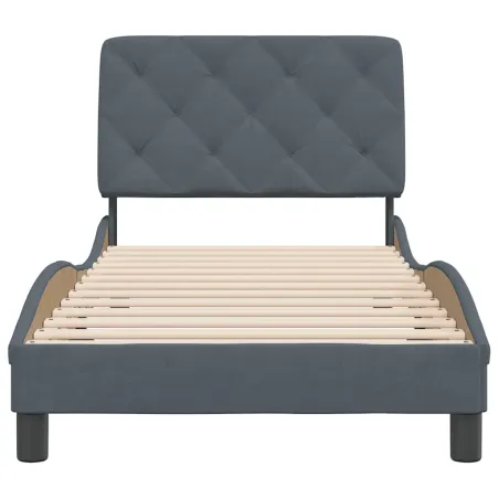 Cadre de lit sans matelas gris foncé 90x190 cm velours