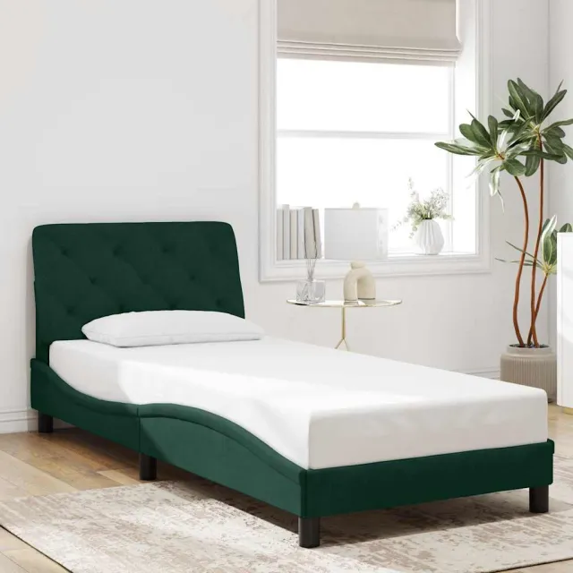 Cadre de lit sans matelas vert foncé 90x190 cm velours