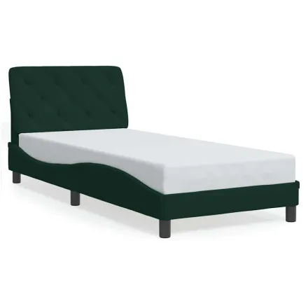 Cadre de lit sans matelas vert foncé 90x190 cm velours 2
