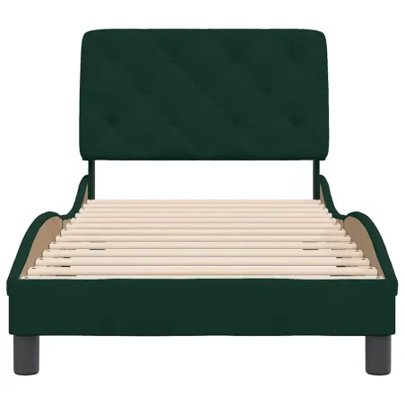 Cadre de lit sans matelas vert foncé 90x190 cm velours