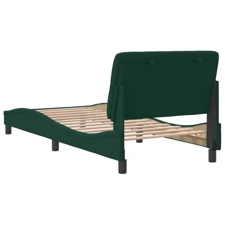 Cadre de lit sans matelas vert foncé 90x190 cm velours