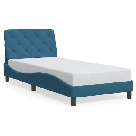 Cadre de lit sans matelas bleu 90x190 cm velours