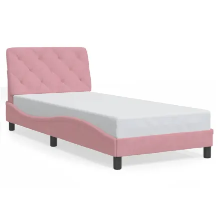 Cadre de lit sans matelas rose 90x190 cm velours 2