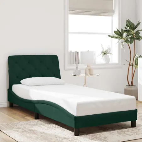Cadre de lit sans matelas vert foncé 90x200 cm velours