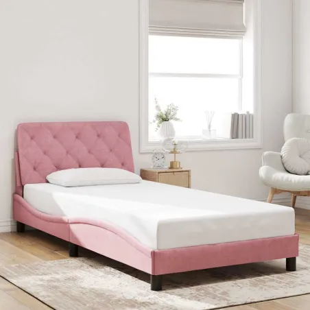 Cadre de lit sans matelas rose 100x200 cm velours
