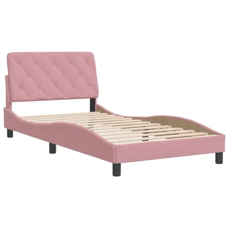 Cadre de lit sans matelas rose 100x200 cm velours
