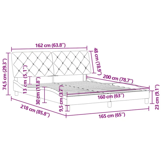 Cadre de lit sans matelas bleu 160x200 cm velours