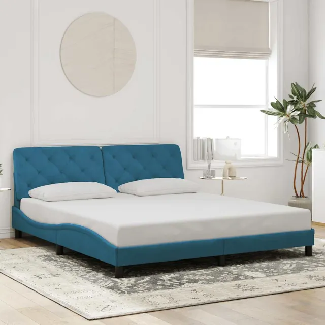 Cadre de lit sans matelas bleu 180x200 cm velours