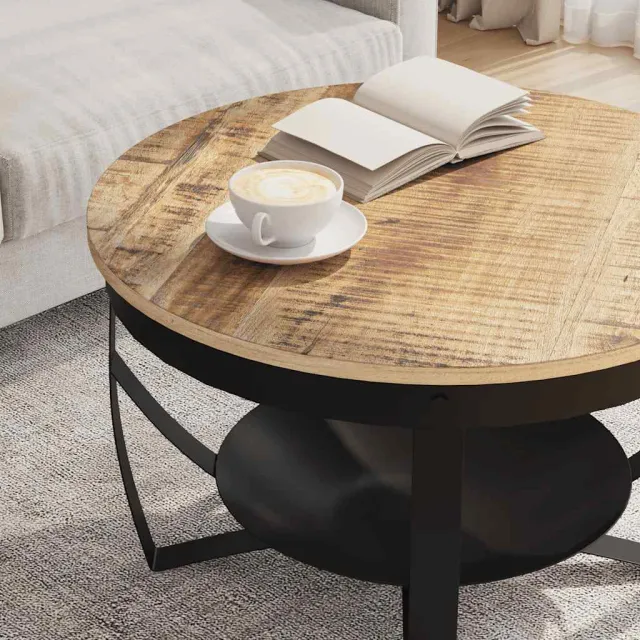 Table basse Ø68x43 cm Bois de manguier brut