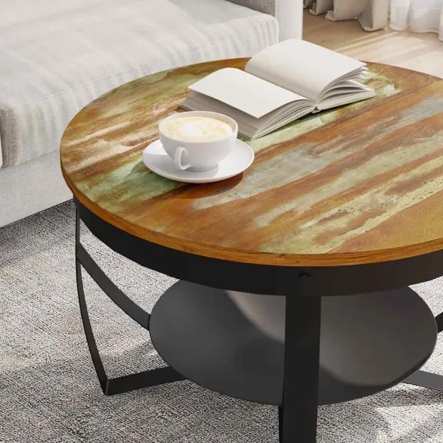 Table basse Ø68x43 cm Bois de récupération massif
