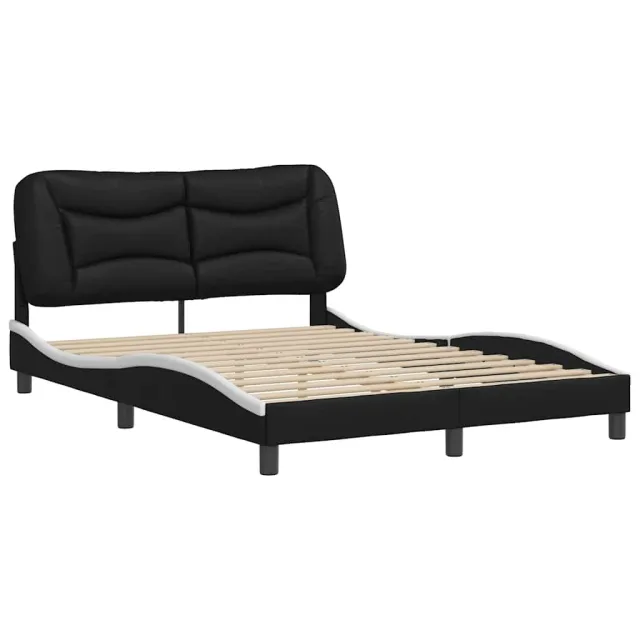 Cadre de lit sans matelas Hvar noir et blanc 140x190 cm similicuir