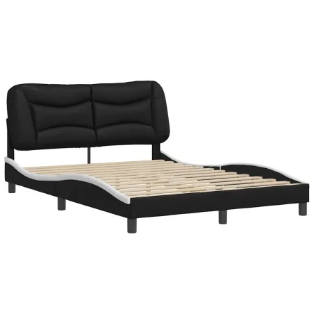 Cadre de lit sans matelas Hvar noir et blanc 140x190 cm similicuir