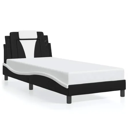 Cadre de lit Viana sans matelas noir et blanc 90x190 cm similicuir