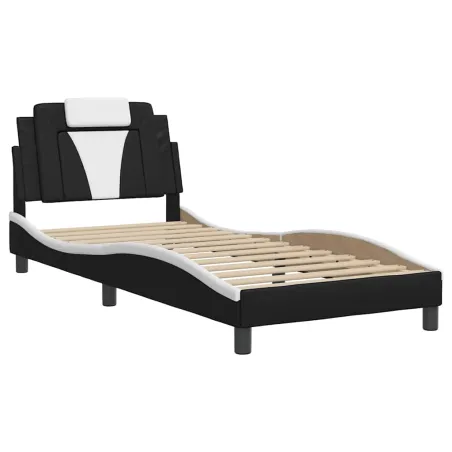 Cadre de lit Viana sans matelas noir et blanc 90x190 cm similicuir