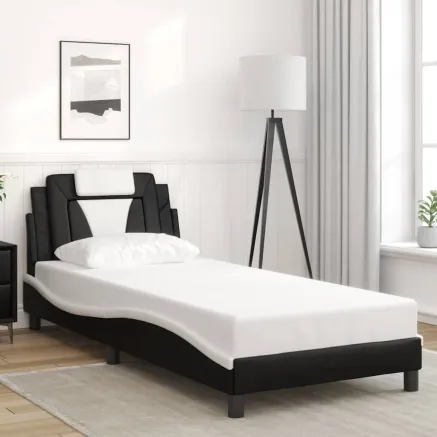 Cadre de lit Viana sans matelas noir et blanc 90x200 cm similicuir