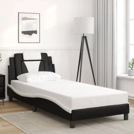 Cadre de lit Viana sans matelas noir et blanc 90x200 cm similicuir