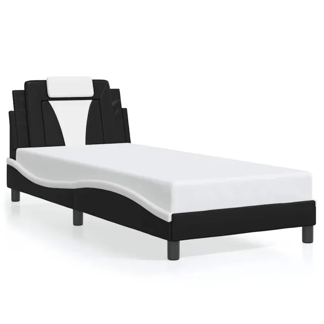 Cadre de lit Viana sans matelas noir et blanc 90x200 cm similicuir