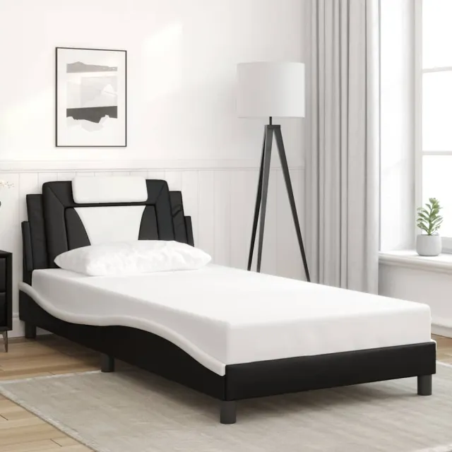 Cadre de lit Viana sans matelas noir et blanc 100x200 cm similicuir