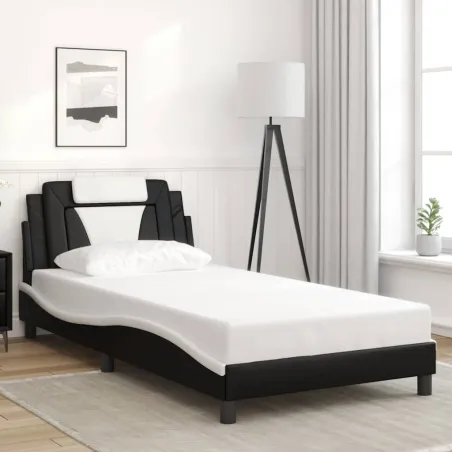 Cadre de lit Viana sans matelas noir et blanc 100x200 cm similicuir