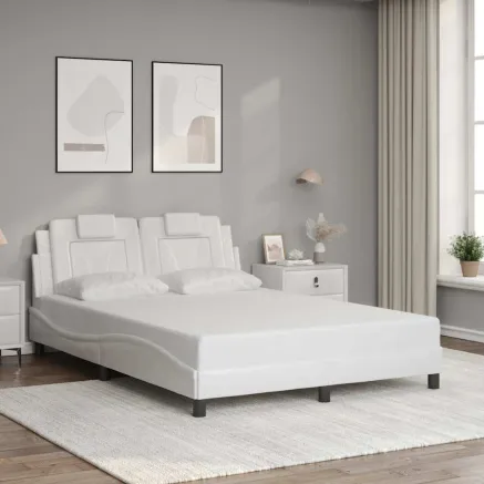 Cadre de lit Viana sans matelas blanc 140x190 cm similicuir