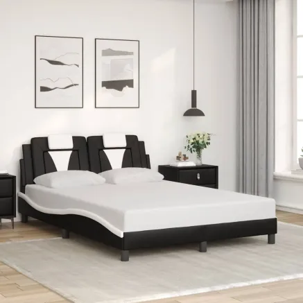 Cadre de lit Viana sans matelas noir et blanc 140x190 cm similicuir