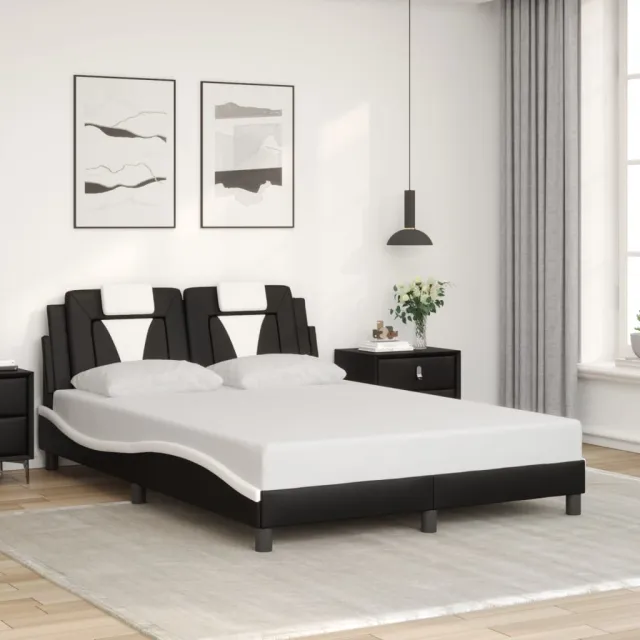 Cadre de lit Viana sans matelas noir et blanc 140x200 cm similicuir