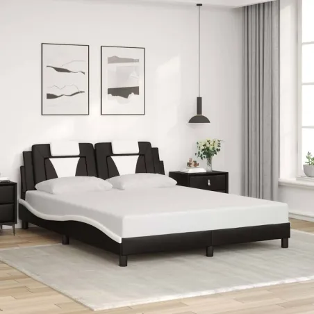 Cadre de lit Viana sans matelas noir et blanc 160x200 cm similicuir