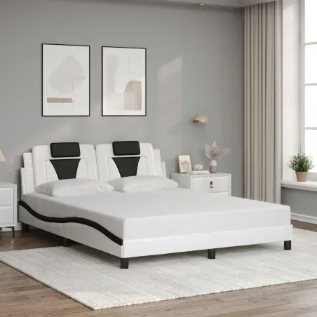Cadre de lit Viana sans matelas blanc et noir 160x200 cm similicuir