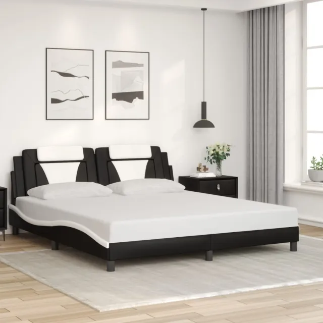 Cadre de lit Viana sans matelas noir et blanc 180x200 cm similicuir