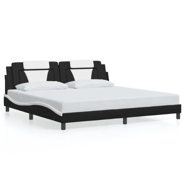 Cadre de lit Viana sans matelas noir et blanc 200x200 cm similicuir