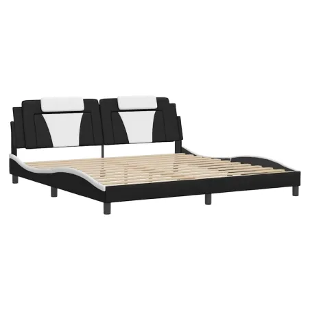 Cadre de lit Viana sans matelas noir et blanc 200x200 cm similicuir
