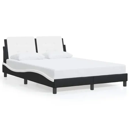 Cadre de lit sans matelas Zadar noir et blanc 140x190 cm similicuir