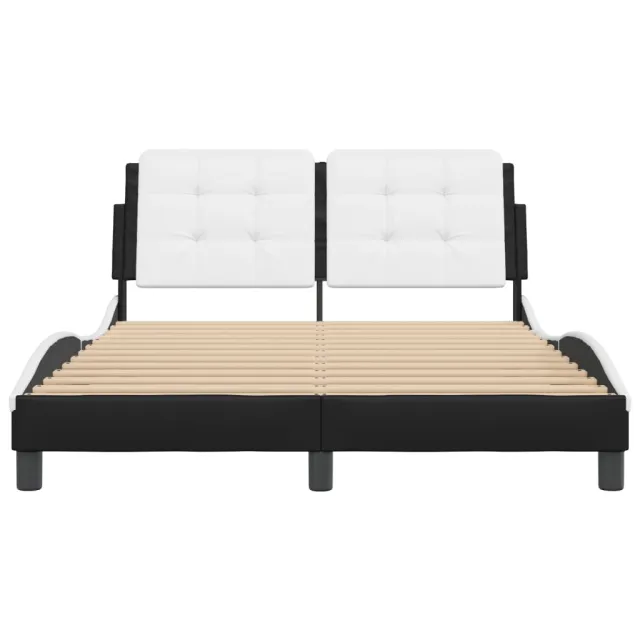 Cadre de lit sans matelas Zadar noir et blanc 140x190 cm similicuir