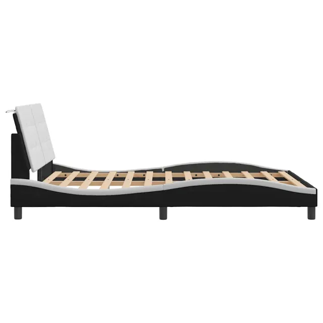 Cadre de lit sans matelas Zadar noir et blanc 140x190 cm similicuir