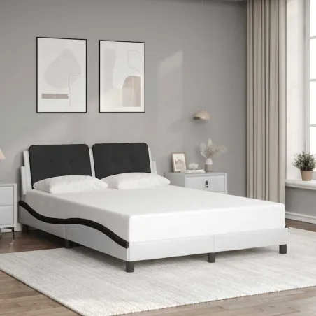 Cadre de lit sans matelas Zadar blanc et noir 140x190 cm similicuir
