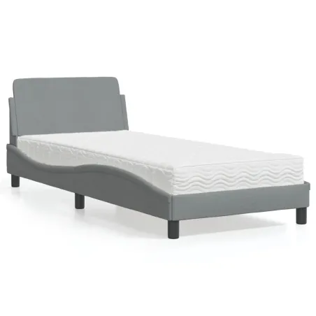 Lit avec matelas Dover gris clair 80x200 cm tissu