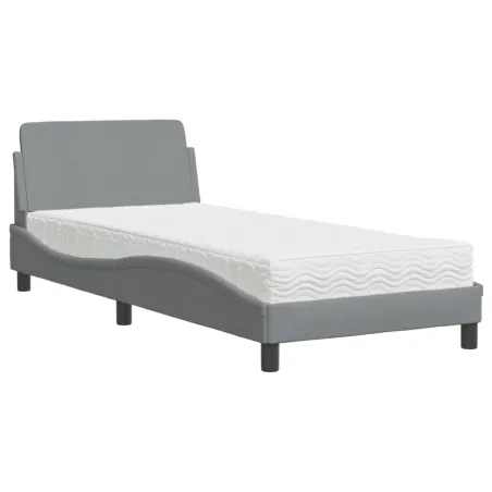 Lit avec matelas Dover gris clair 80x200 cm tissu