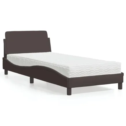 Lit avec matelas Dover marron foncé 80x200 cm tissu