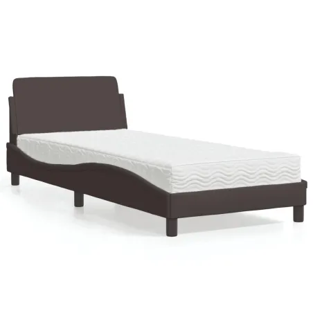 Lit avec matelas Dover marron foncé 80x200 cm tissu