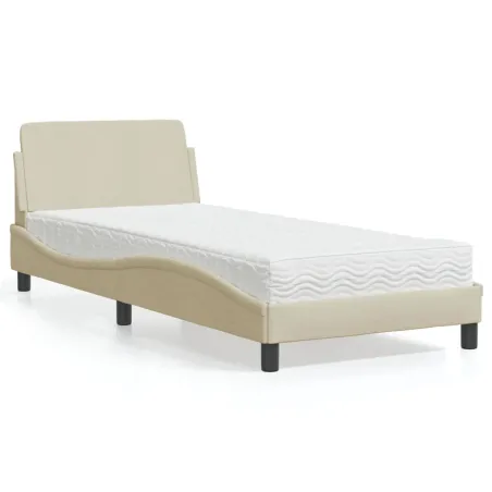 Lit avec matelas Dover crème 80x200 cm tissu